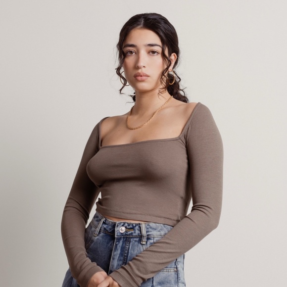 Tobi Right My Wrongs Olive Ribbed Long sleeve Top - Picture 1 of 2
